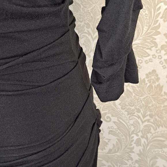 Lysse Size Small Black BodyCon Dress Ruched Sides and Sleeves Scoop Neck EUC - Picture 5 of 13